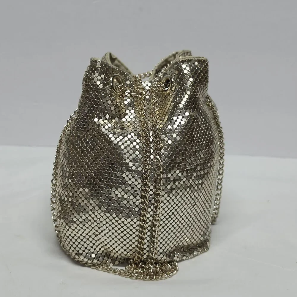 Nordstrom Gold Mesh Bucket Drawstring Shoulder Bag Evening Purse Formal Wedding